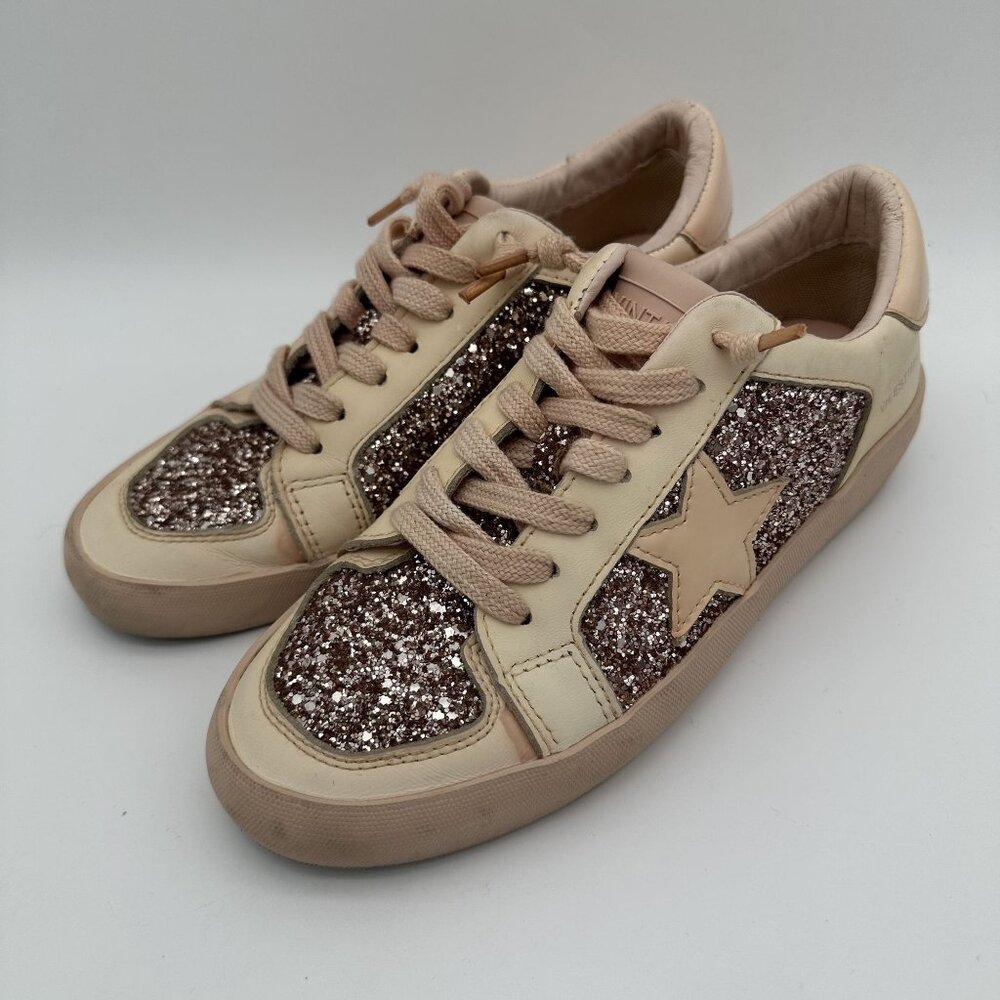 Havana Womens Size 7 Beige & Glitter Star Sneakers Casual Low Top Lace-Up